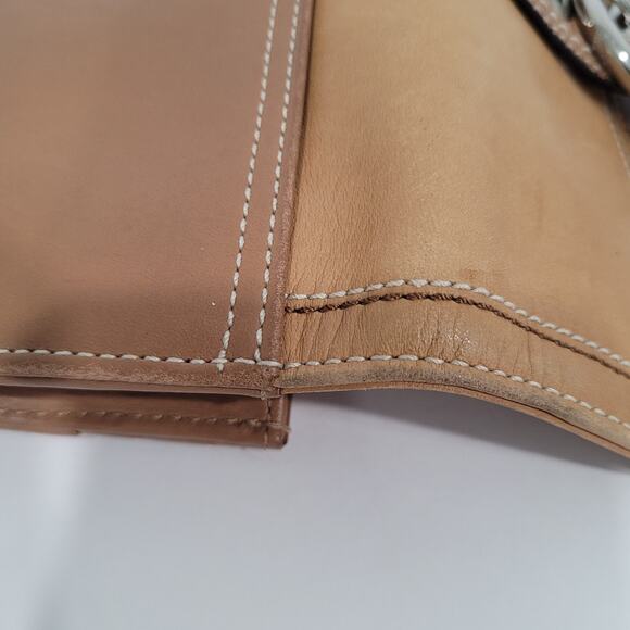 Coach Long Wallet Buckle Envelope Beige Brown Tan Designer Large Smooth Leather - Picture 9 of 12